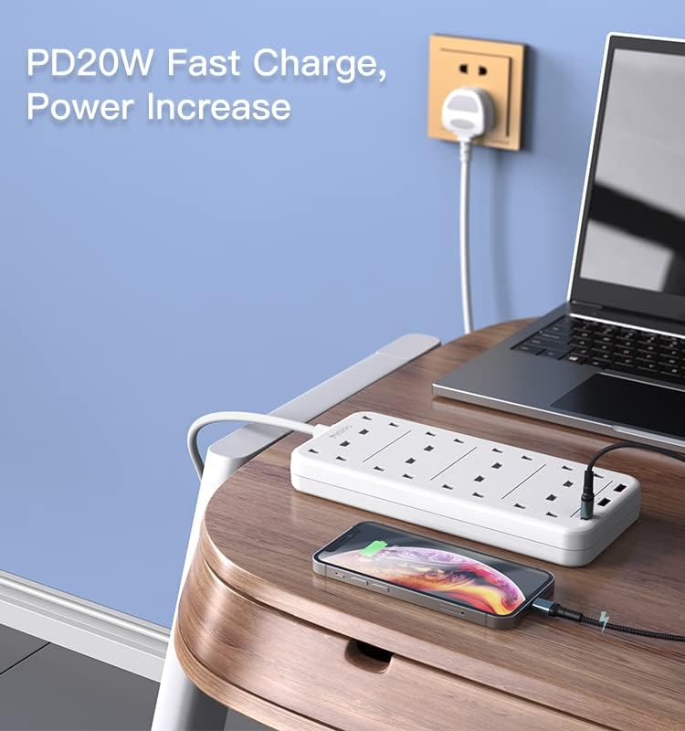 Yesido 8-1 MC-27 4 Plugs + PD 20W+2 QC3.0 Ports 3250W Multi-functional High Power Socket(UK Plug)