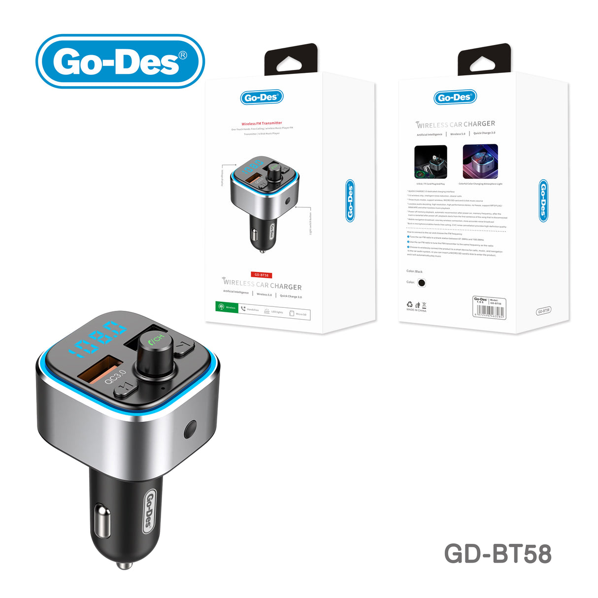 Go-Des Car Radio Adapter Dual Usb Fast Charger