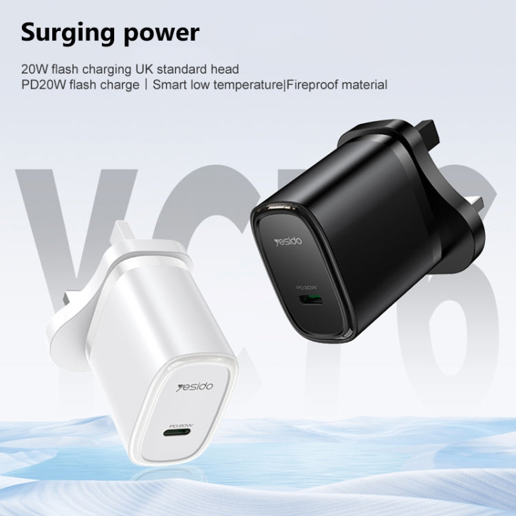 YESIDO PD 20W USB-C SINGLE PORT CHARGER UK PLUG YC76B BLACK