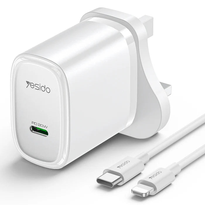 YESIDO 20W USB-C HOME CHARGER WITH C TO LIGTNING CABLE WHITE YC76L