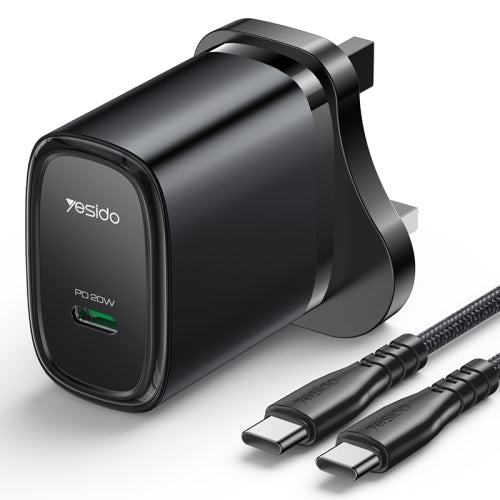 YESIDO 20W USB-C HOME CHARGER WITH C TO C CABLE BLACK YC76BC