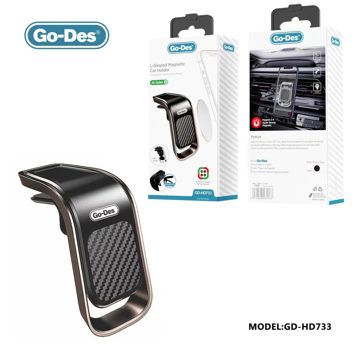 Go-Des L type strong magents car air vent magnetic mobile phone stand holder