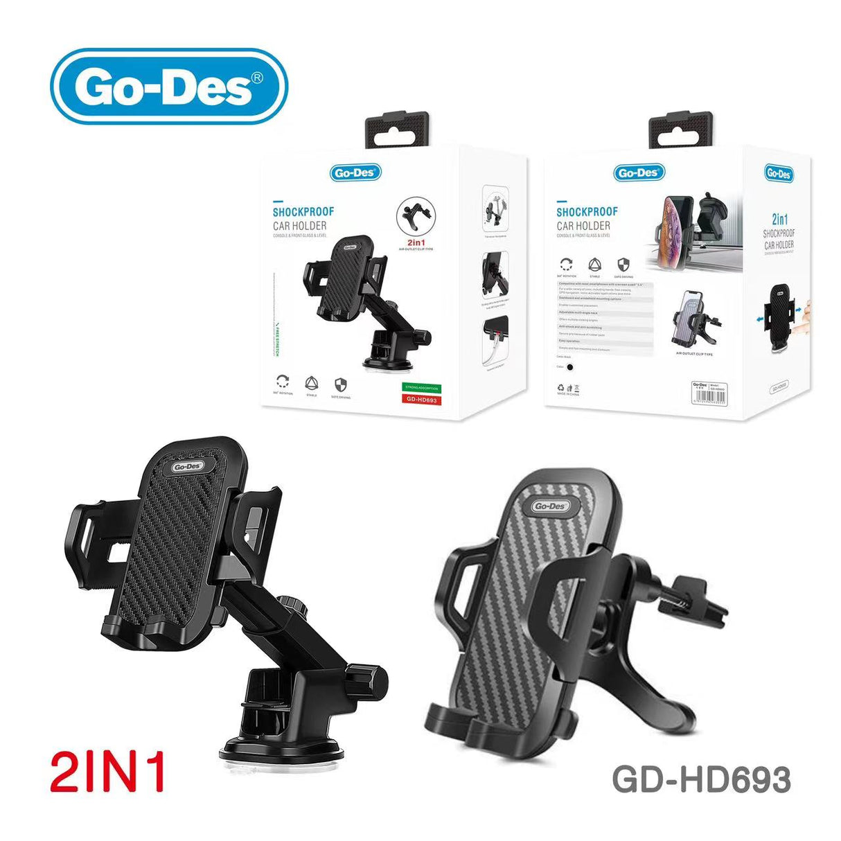 Go-Des 360 Degree 2 in 1 Universal Car Air Vent Phone Holder
