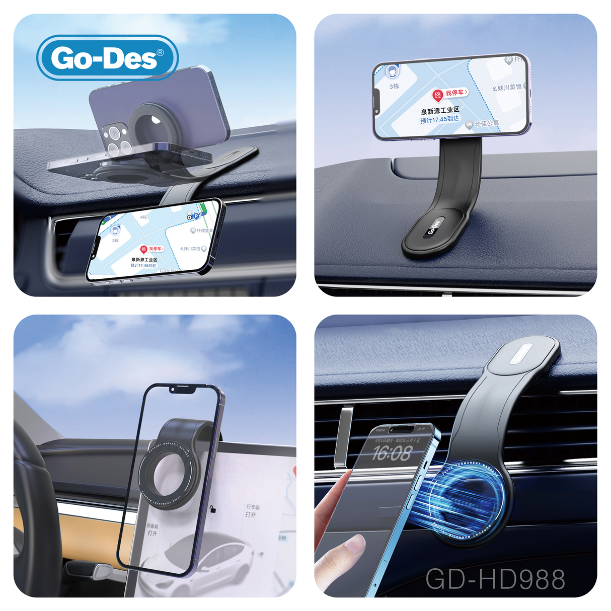 Go-Des Super Strong 20PCS Magnetic Fold Freely  Car Phone Holder for iPhone Magnet GPS Car Support Mount