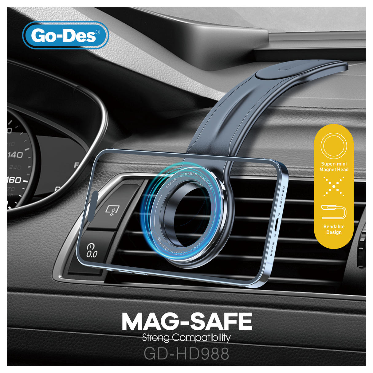 Go-Des Super Strong 20PCS Magnetic Fold Freely  Car Phone Holder for iPhone Magnet GPS Car Support Mount