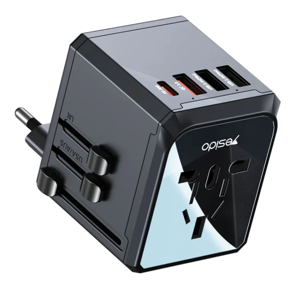 YESIDO TRAVEL ADAPTER 3USB+TYPE-C 20W MC24