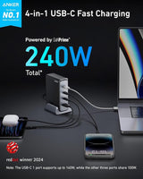 Anker 240W USB C Charger, Fast Compact 4-Port GaN Charger for MacBook Pro/Air, iPhone, iPad Pro, Dell XPS, Galaxy, Pixel, Apple Watch