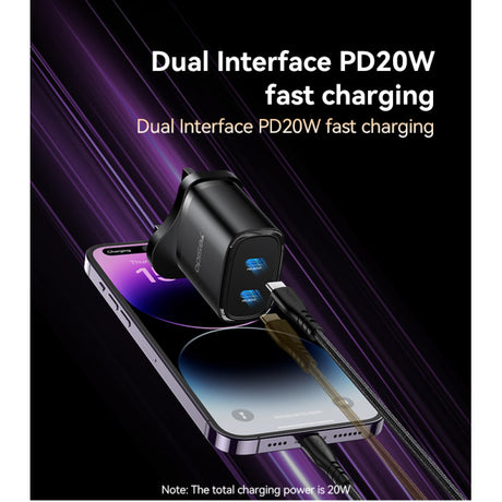 YESIDO 20W PD 2 PORT HOME CHARGER WITH C TO LIGHTNING CABLE YC53-UK