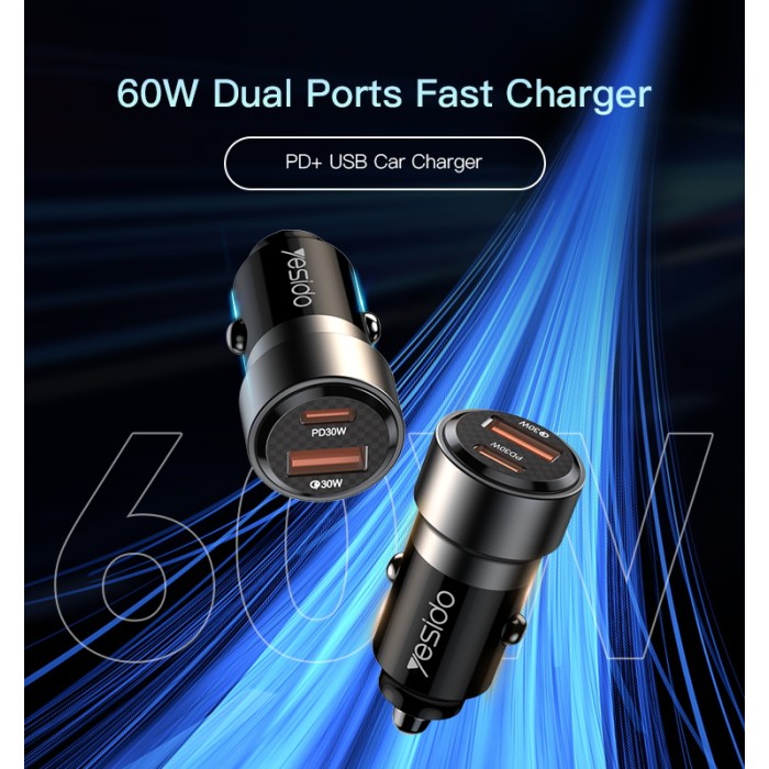 YESIDO 2 PORT CAR CHARGER QC3.0/PD30W Y55