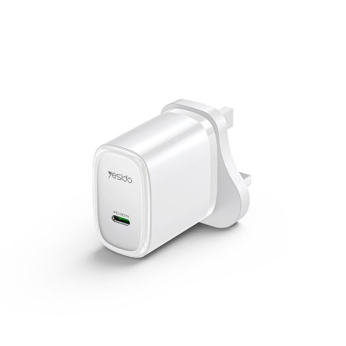 YESIDO PD 20W USB-C SINGLE PORT CHARGER UK PLUG YC76 WHITE