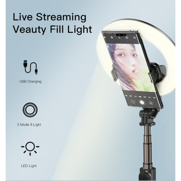 SF12 5 level Aluminum Alloy Portable With LED Ring Light Phone Holder Stand Selfie Stick