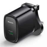 YESIDO PD 20W USB-C SINGLE PORT CHARGER UK PLUG YC76B BLACK