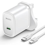 YESIDO 20W USB-C HOME CHARGER WITH C TO LIGTNING CABLE WHITE YC76L