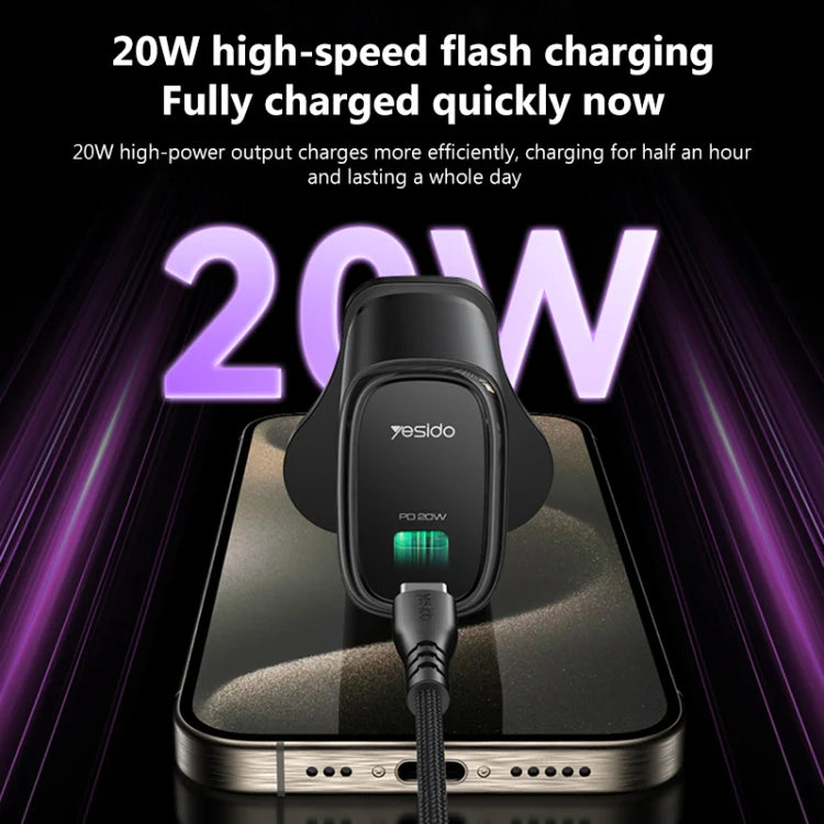 YESIDO 20W USB-C HOME CHARGER WITH C TO LIGTNING CABLE BLACK YC76BL